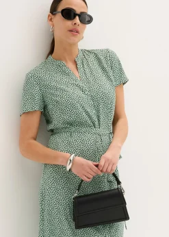 bonprix bonprix Vestido camisero con lunares verde pastel/negro topos Outlet
