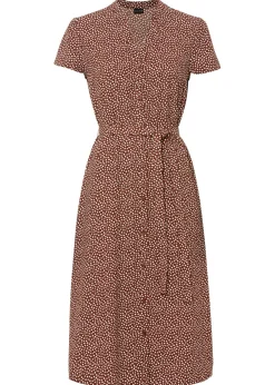 bonprix bonprix Vestido camisero con lunares marrón ahumado/blanco topos Online