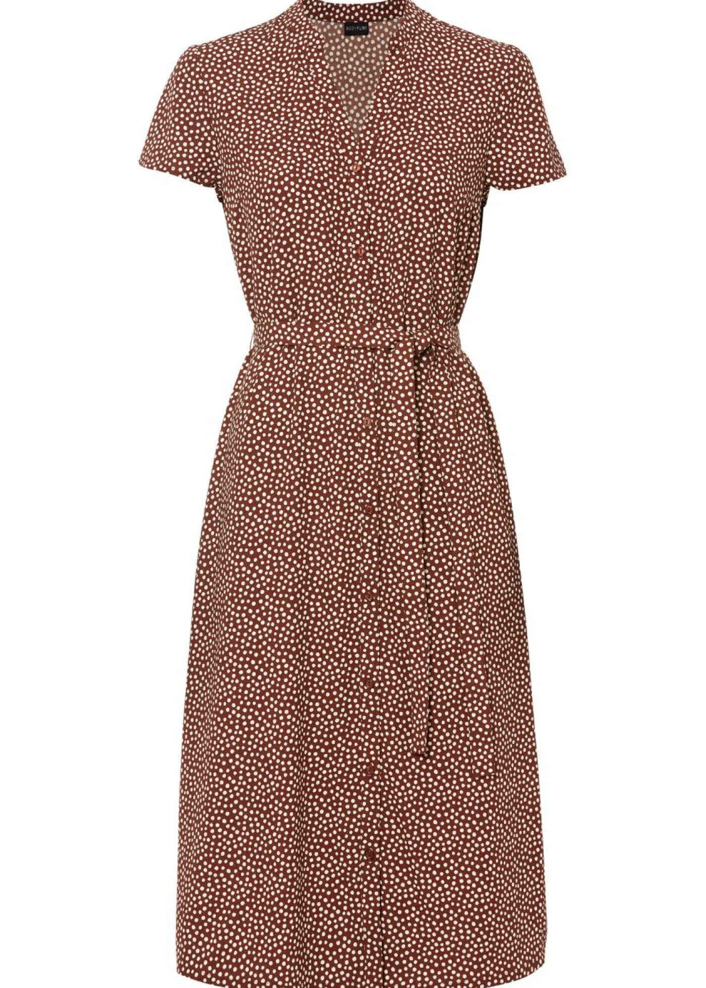 bonprix bonprix Vestido camisero con lunares marrón ahumado/blanco topos Online