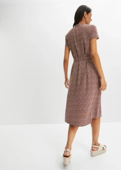 bonprix bonprix Vestido camisero con lunares marrón ahumado/blanco topos Online