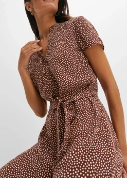 bonprix bonprix Vestido camisero con lunares marrón ahumado/blanco topos Online