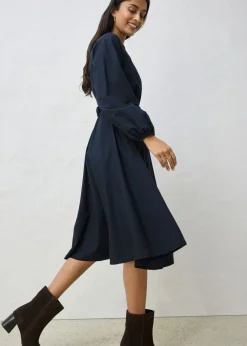 bonprix bonprix Vestido camisero con parte de seda y cinturón Negro New