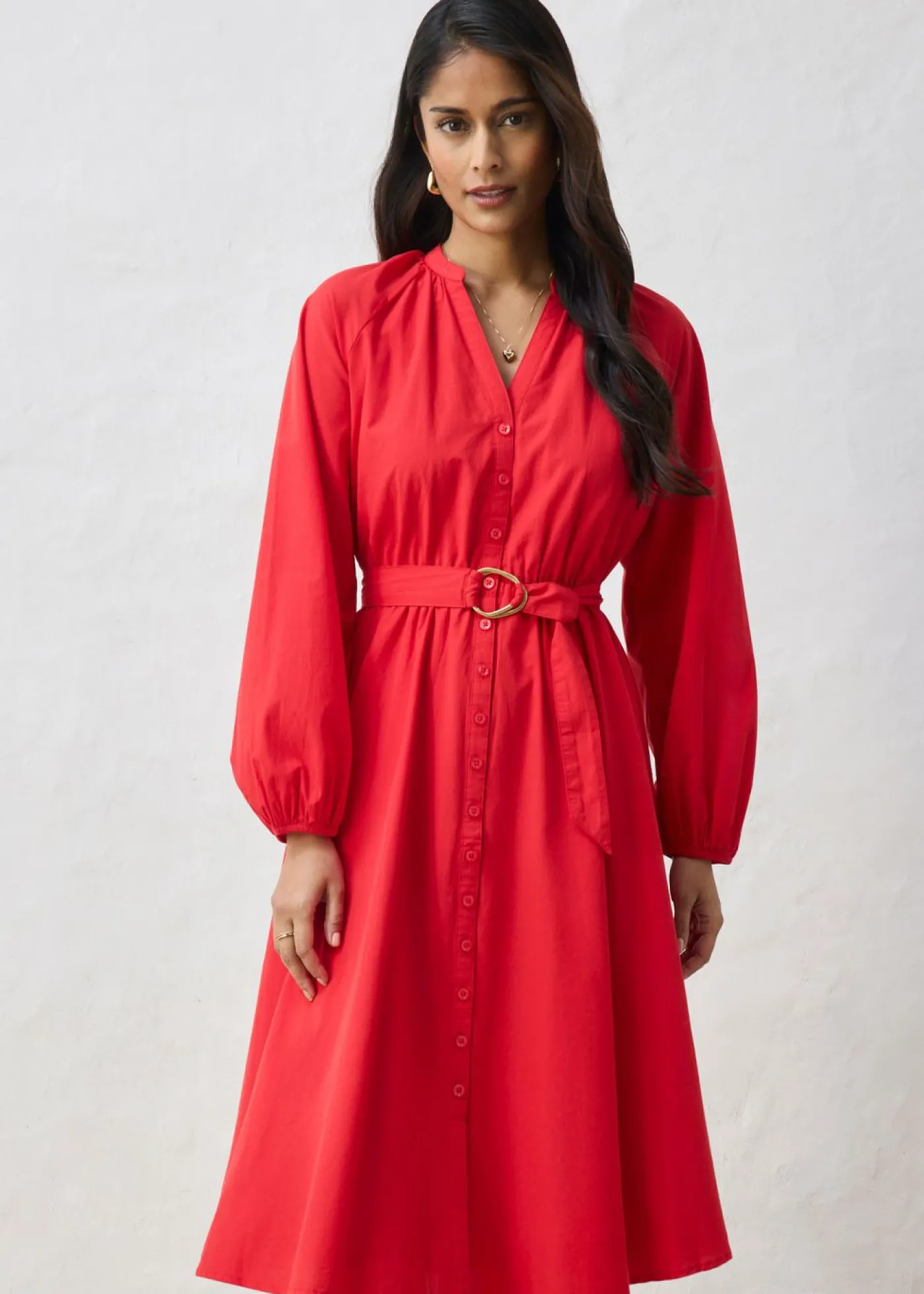 bonprix bonprix Vestido camisero con parte de seda y cinturón fresa Best