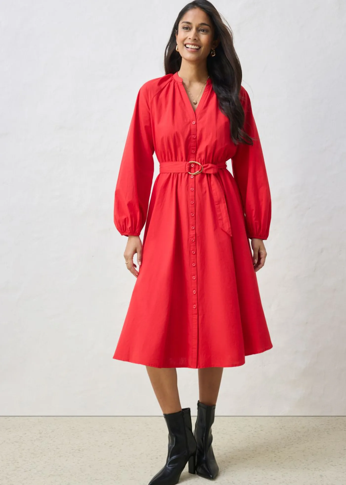 bonprix bonprix Vestido camisero con parte de seda y cinturón fresa Best