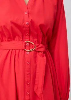 bonprix bonprix Vestido camisero con parte de seda y cinturón fresa Best