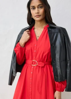 bonprix bonprix Vestido camisero con parte de seda y cinturón fresa Best