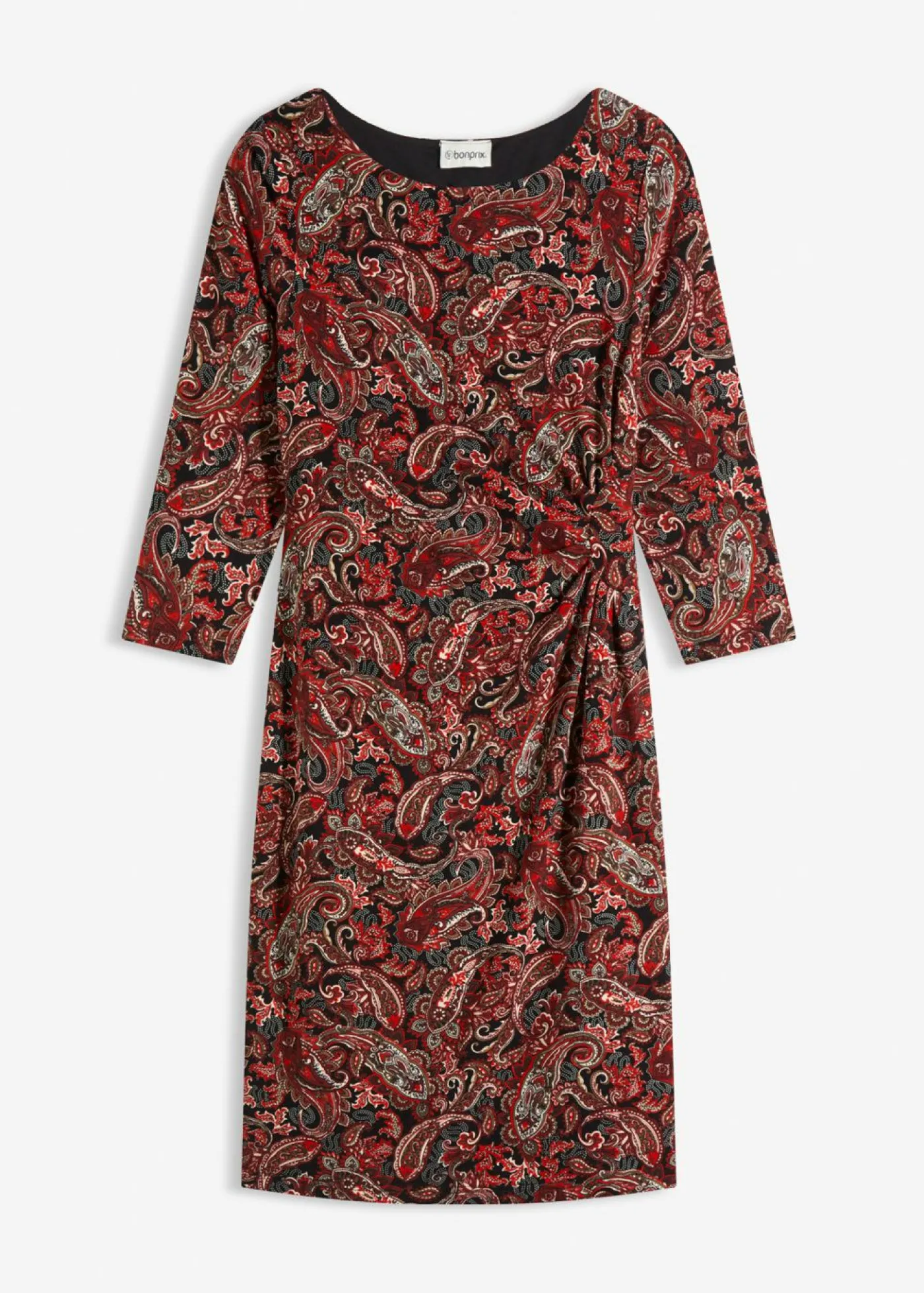 bonprix bonprix Vestido camisero con patrón paisley Negro-rojo con patrón paisley Clearance