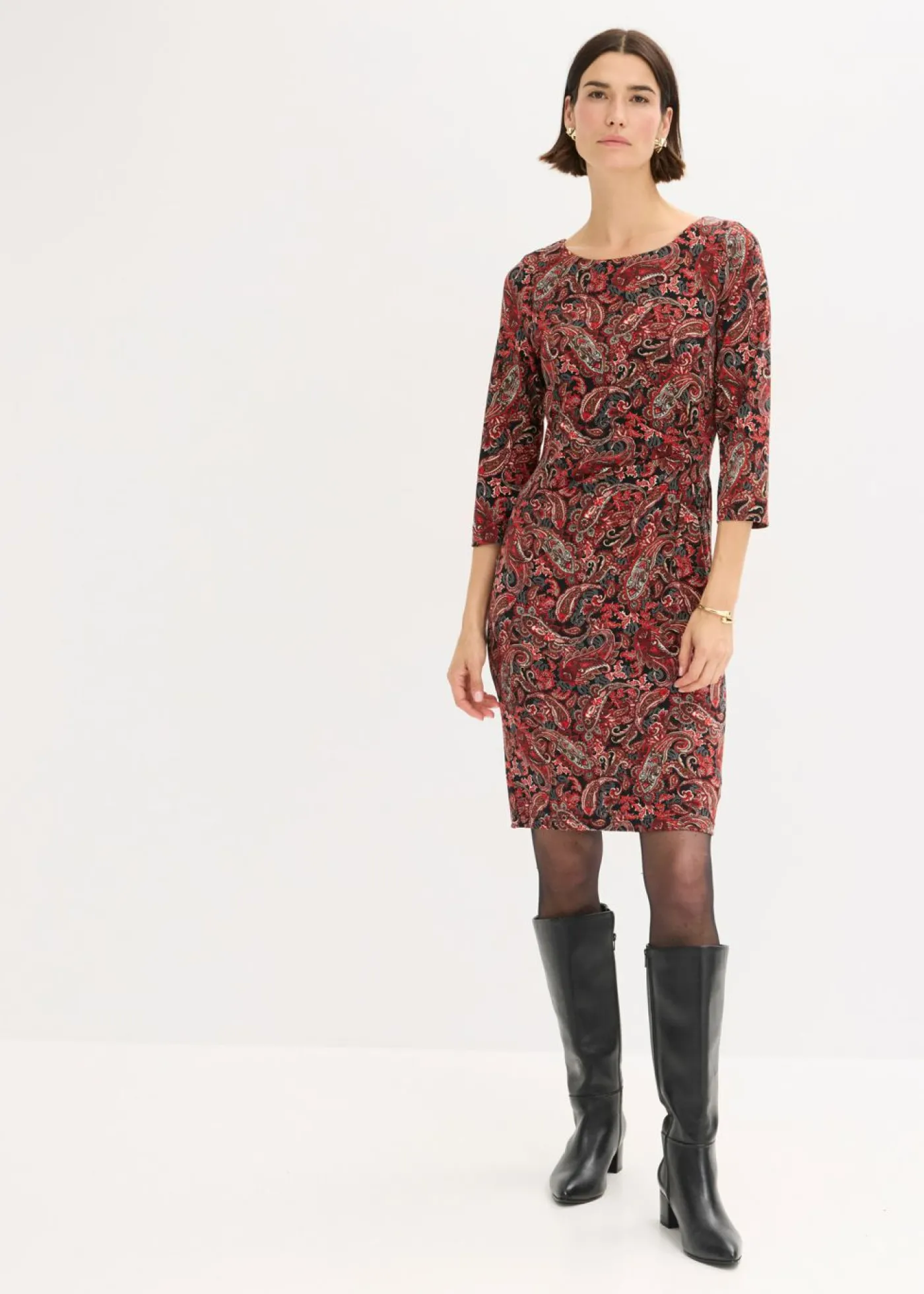 bonprix bonprix Vestido camisero con patrón paisley Negro-rojo con patrón paisley Clearance