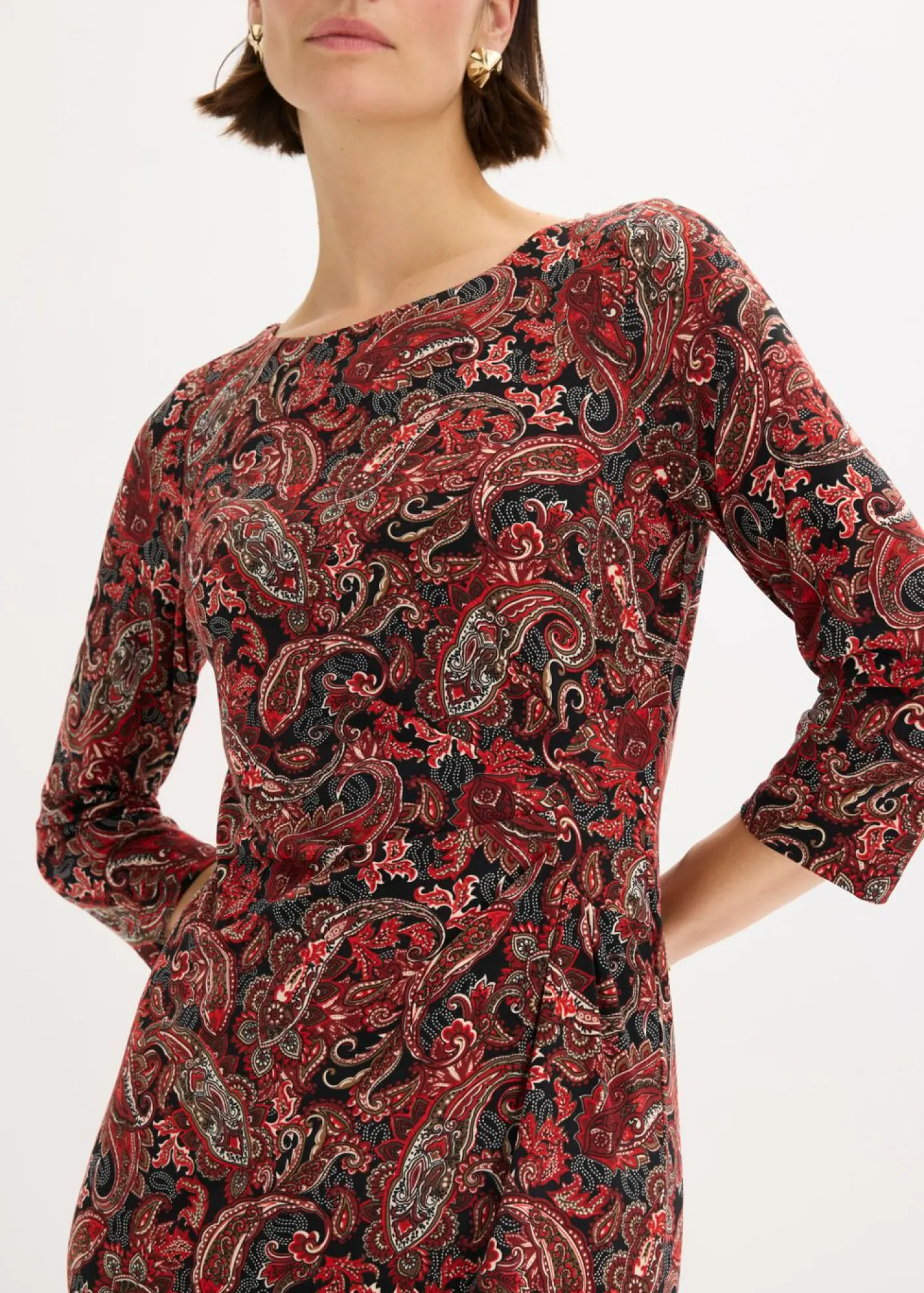 bonprix bonprix Vestido camisero con patrón paisley Negro-rojo con patrón paisley Clearance