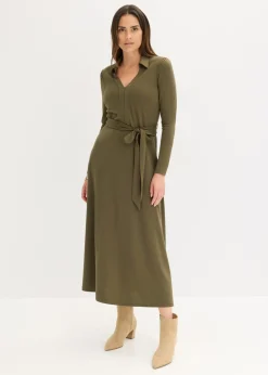 bonprix bonprix Vestido camisero con viscosa Verde oliva oscuro