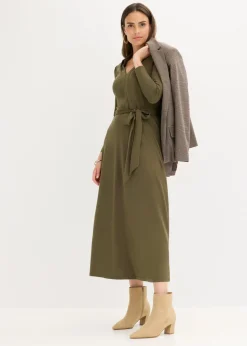 bonprix bonprix Vestido camisero con viscosa Verde oliva oscuro