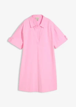 bonprix bonprix Vestido camisero confeccionado con mezcla de algodón orgánico elástico Rosa Hot