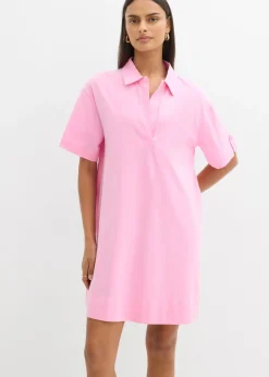 bonprix bonprix Vestido camisero confeccionado con mezcla de algodón orgánico elástico Rosa Hot