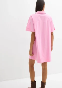 bonprix bonprix Vestido camisero confeccionado con mezcla de algodón orgánico elástico Rosa Hot