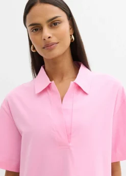 bonprix bonprix Vestido camisero confeccionado con mezcla de algodón orgánico elástico Rosa Hot