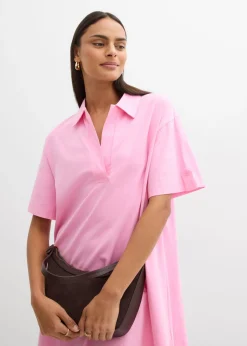 bonprix bonprix Vestido camisero confeccionado con mezcla de algodón orgánico elástico Rosa Hot
