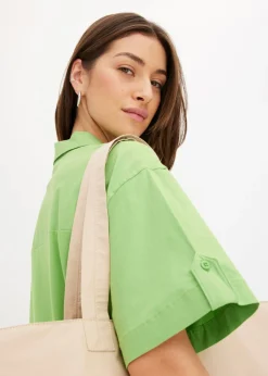bonprix bonprix Vestido camisero confeccionado con mezcla de algodón orgánico elástico Verde trébol Best