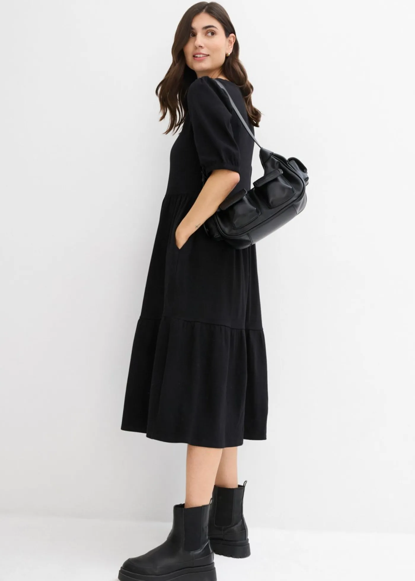 bonprix bonprix Vestido camisero de algodón puro Negro Online