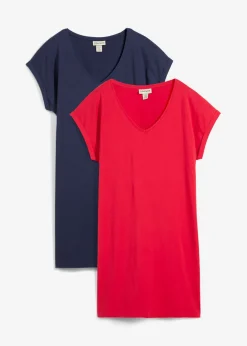bonprix bonprix Vestido camisero de algodón orgánico puro (2 unidades) azul marino/rojo intenso Discount