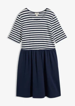 bonprix bonprix Vestido camisero de algodón puro azul marino/blanco lana con rayas Discount