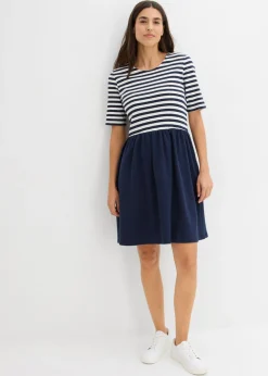 bonprix bonprix Vestido camisero de algodón puro azul marino/blanco lana con rayas Discount