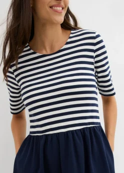 bonprix bonprix Vestido camisero de algodón puro azul marino/blanco lana con rayas Discount