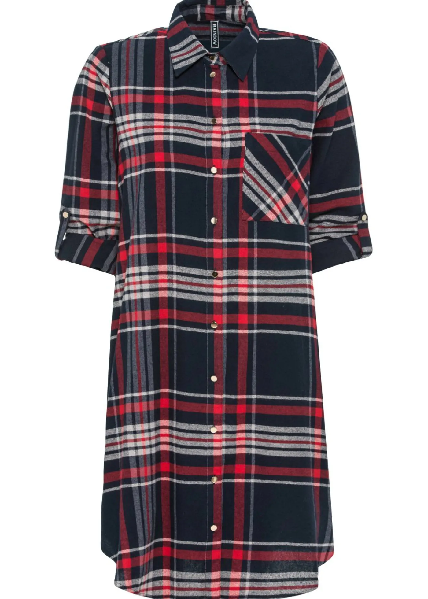 bonprix bonprix Vestido camisero de algodón puro azul marino / rojo / blanco a cuadros