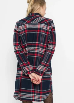 bonprix bonprix Vestido camisero de algodón puro azul marino / rojo / blanco a cuadros