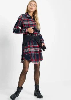 bonprix bonprix Vestido camisero de algodón puro azul marino / rojo / blanco a cuadros