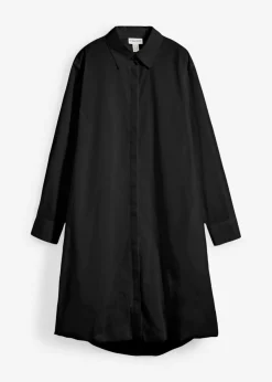 bonprix bonprix Vestido camisero de algodón puro con dobladillo abullonado Negro