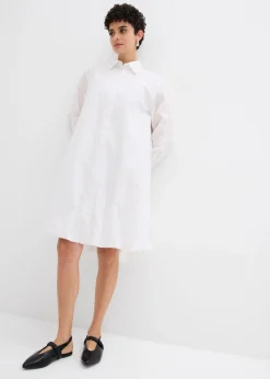bonprix bonprix Vestido camisero de algodón puro con dobladillo abullonado Negro