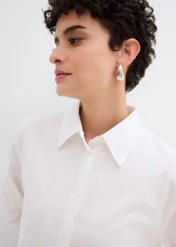 bonprix bonprix Vestido camisero de algodón puro con dobladillo abullonado Negro
