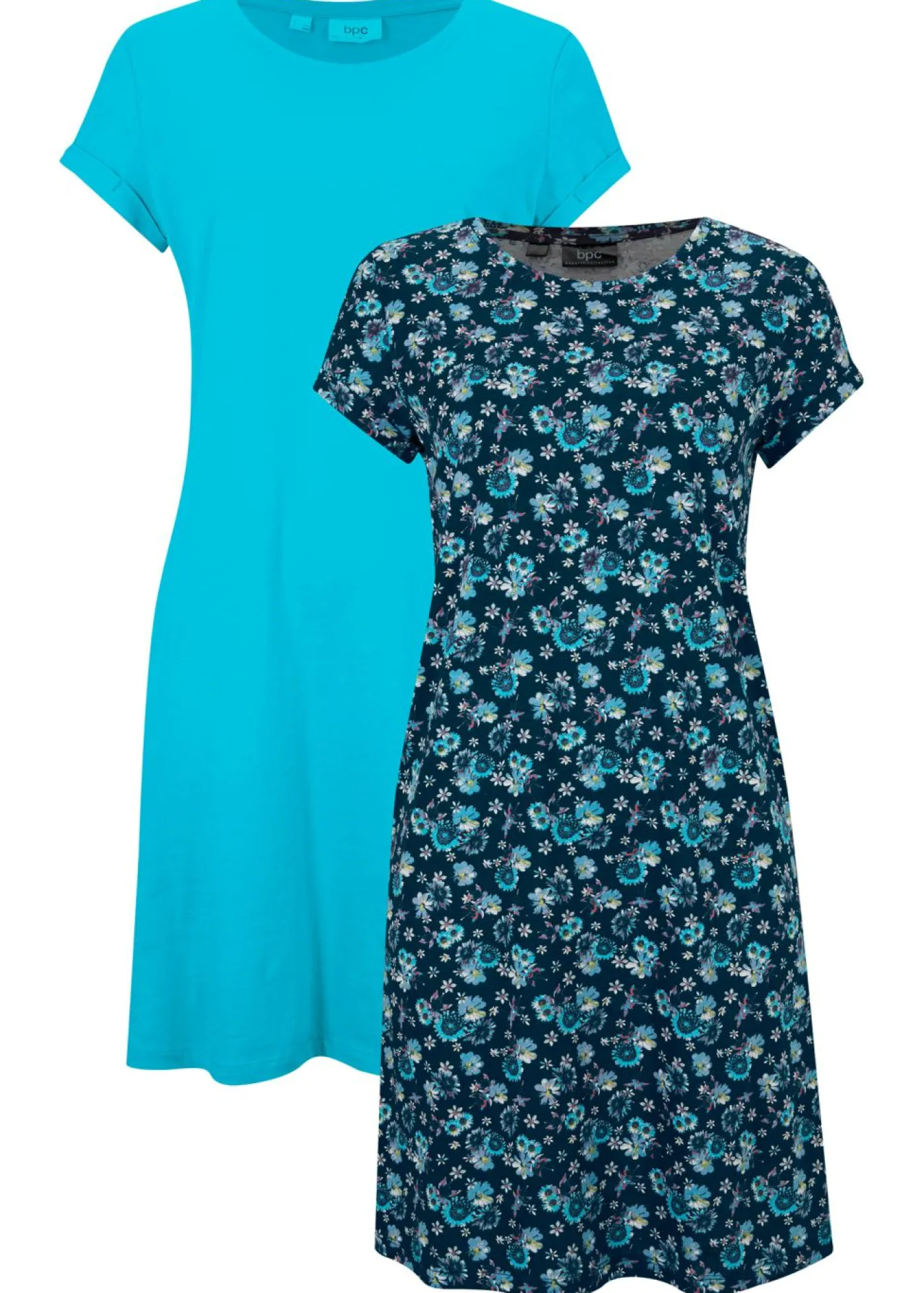 bonprix bonprix Vestido camisero de algodón puro con aberturas laterales (2 unidades) azul marino - azul caribe con flores Outlet