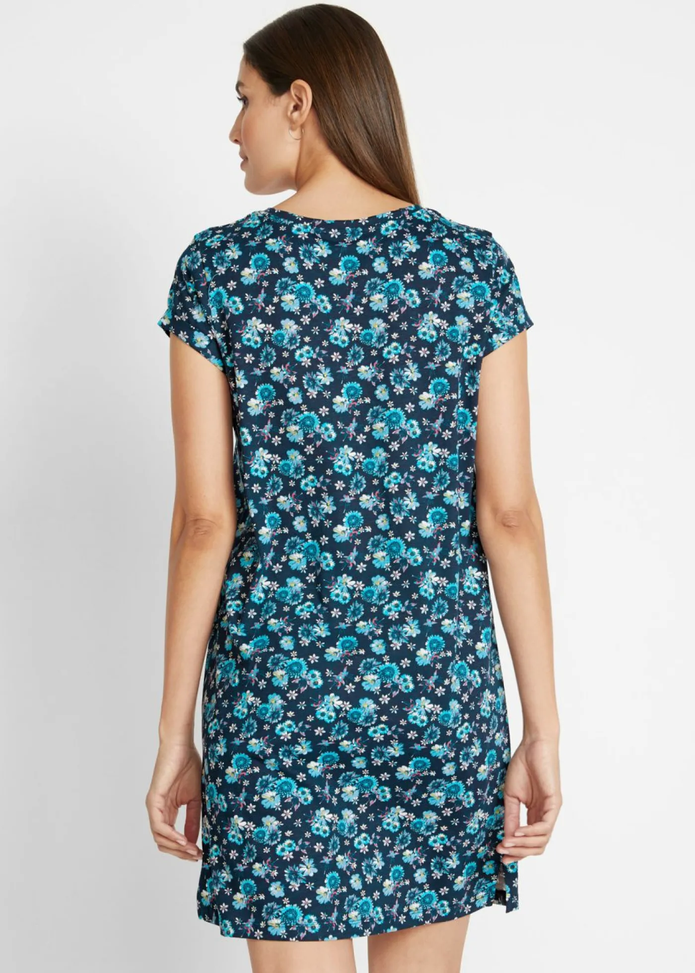 bonprix bonprix Vestido camisero de algodón puro con aberturas laterales (2 unidades) azul marino - azul caribe con flores Outlet