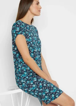 bonprix bonprix Vestido camisero de algodón puro con aberturas laterales (2 unidades) azul marino - azul caribe con flores Outlet