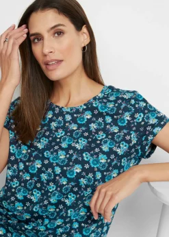 bonprix bonprix Vestido camisero de algodón puro con aberturas laterales (2 unidades) azul marino - azul caribe con flores Outlet