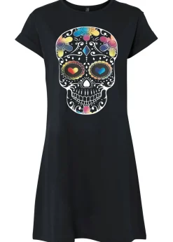 bonprix bonprix Vestido camisero de algodón orgánico puro Negro estampado Online