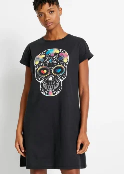 bonprix bonprix Vestido camisero de algodón orgánico puro Negro estampado Online