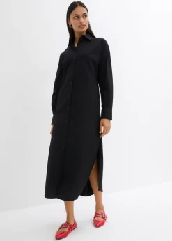 bonprix bonprix Vestido camisero de algodón puro Negro Hot