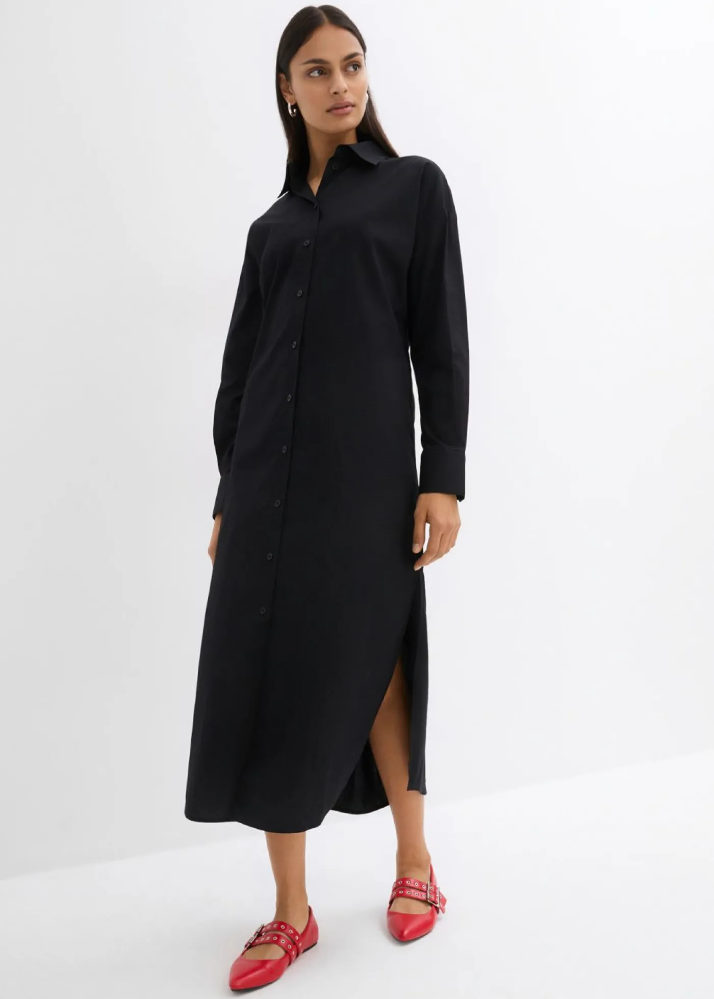 bonprix bonprix Vestido camisero de algodón puro Negro Hot