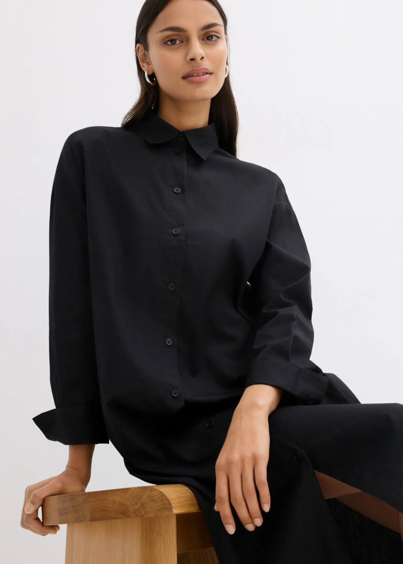 bonprix bonprix Vestido camisero de algodón puro Negro Hot