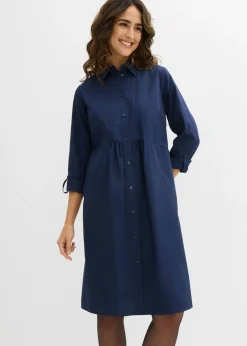 bonprix bonprix Vestido camisero de algodón puro Azul marino