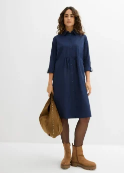 bonprix bonprix Vestido camisero de algodón puro Azul marino