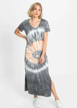 bonprix bonprix Vestido camisero de algodón puro Gris humo-naranja-blanco estampado Outlet
