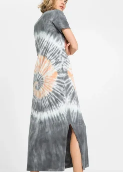 bonprix bonprix Vestido camisero de algodón puro Gris humo-naranja-blanco estampado Outlet
