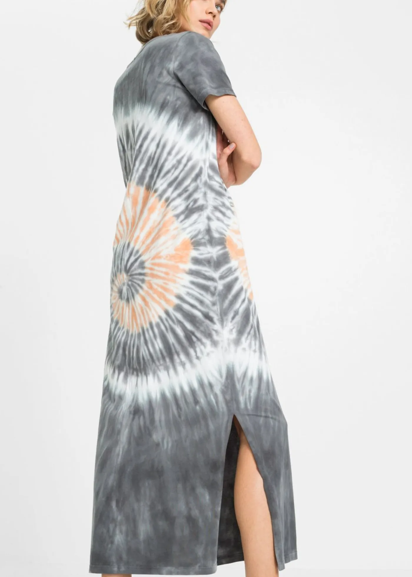bonprix bonprix Vestido camisero de algodón puro Gris humo-naranja-blanco estampado Outlet