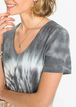 bonprix bonprix Vestido camisero de algodón puro Gris humo-naranja-blanco estampado Outlet
