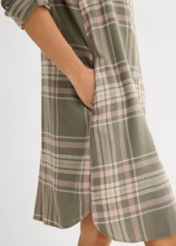 bonprix bonprix Vestido camisero de algodón puro Verde oliva/rosa palo/blanco de cuadros Hot