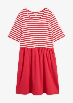 bonprix bonprix Vestido camisero de algodón puro rojo-blanco lana con rayas Sale