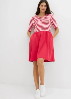 bonprix bonprix Vestido camisero de algodón puro rojo-blanco lana con rayas Sale